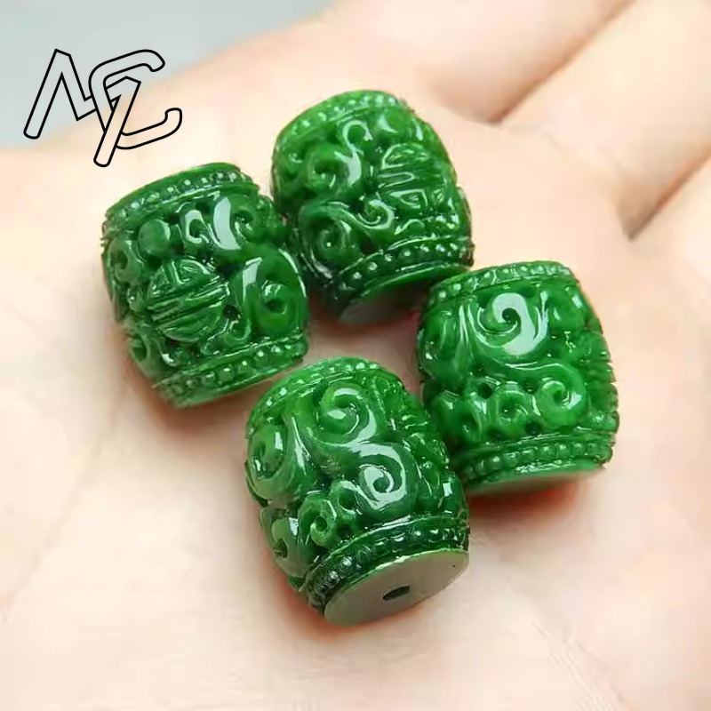 Women Accessories Bracelet - 5pc Natural Green Jade Carving Beads