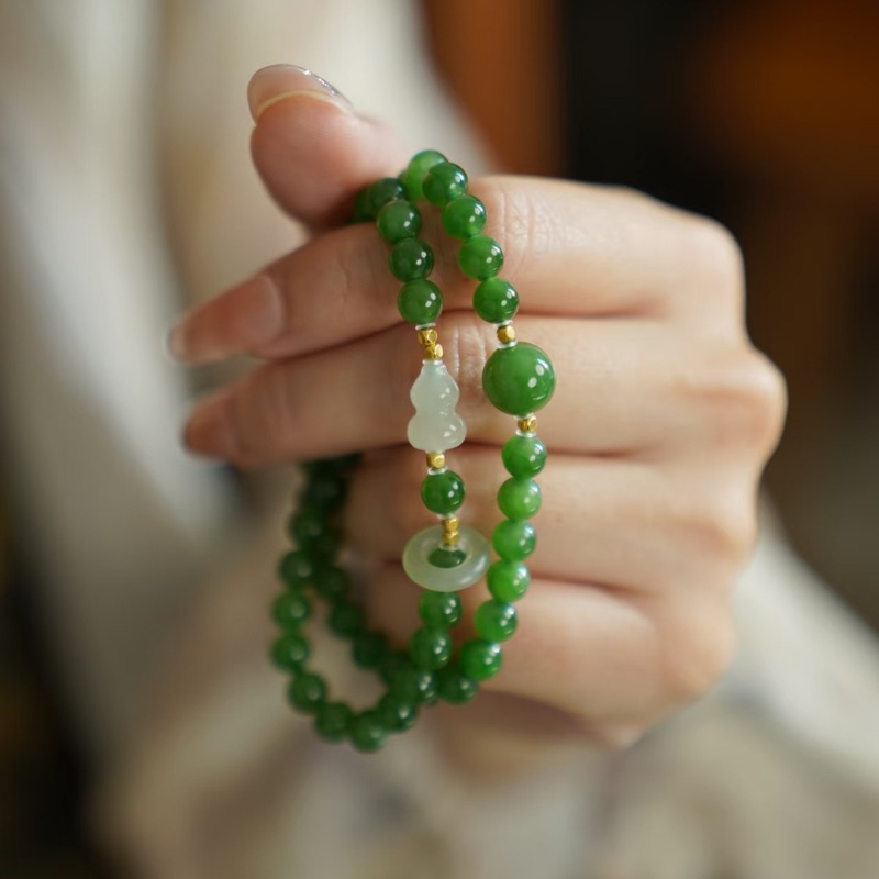 Women Accessories Bracelet - Natural Jade Green Double Circle Gourd