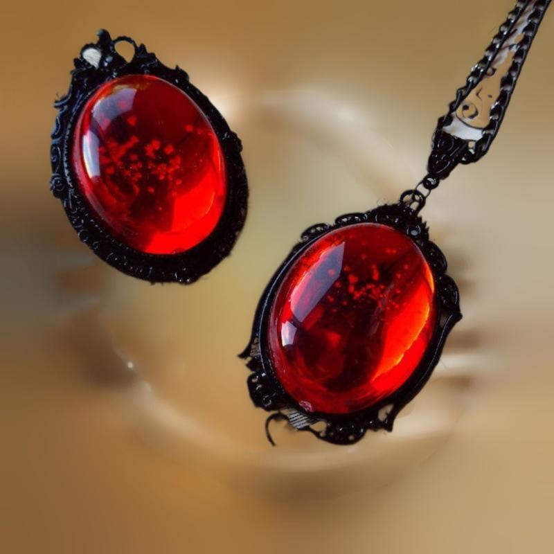Women'S Vampire Accessories - Vampire Bat Necklace, Blood Cameo, Purple,